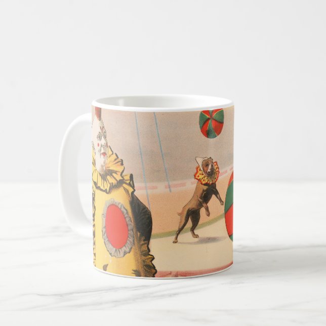 Circus Poster Showing Clowns With Performing Dogs Coffee Mug (Front Left)