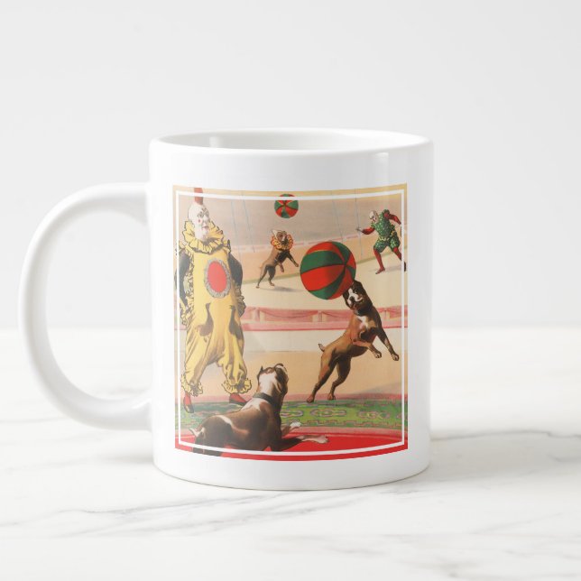 Circus Poster Showing Clowns With Performing Dogs Giant Coffee Mug (Left)