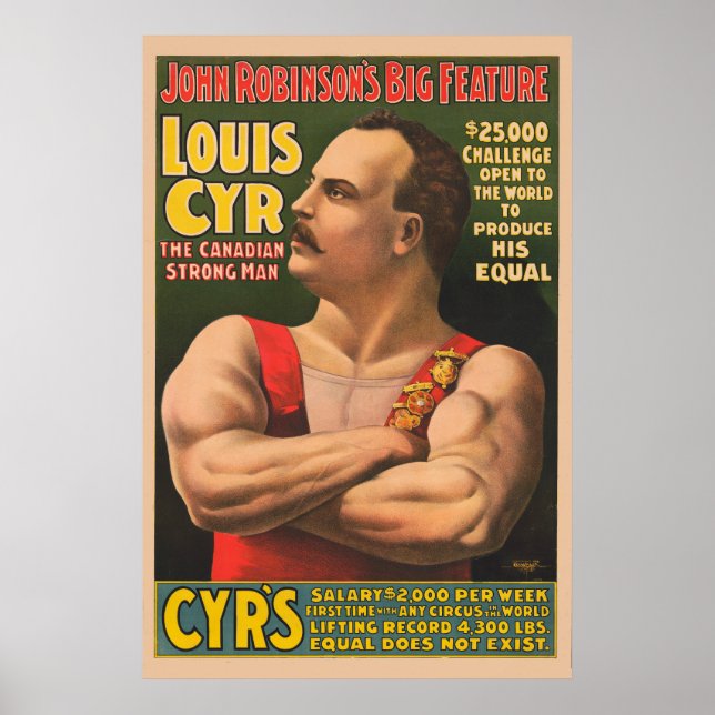 Circus Poster Showing Louis Cyr With Arms Crossed (Front)
