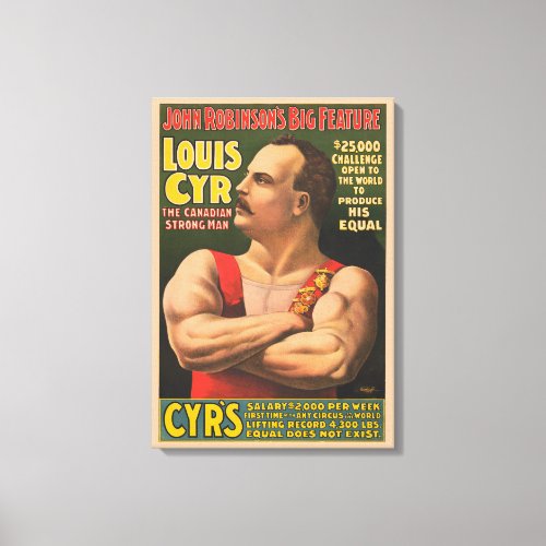 Circus Poster Showing Louis Cyr With Arms Crossed Canvas Print