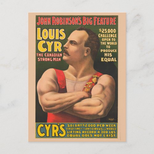 Circus Poster Showing Louis Cyr With Arms Crossed Postcard