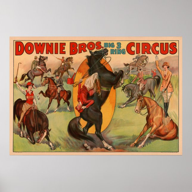 Circus Poster Showing Many Horses Doing Stunts. (Front)