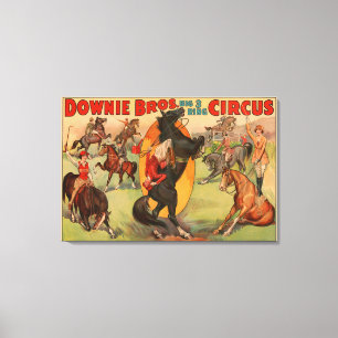 Circus Poster Showing Many Horses Doing Stunts. Canvas Print