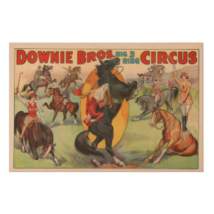 Circus Poster Showing Many Horses Doing Stunts. Faux Canvas Print