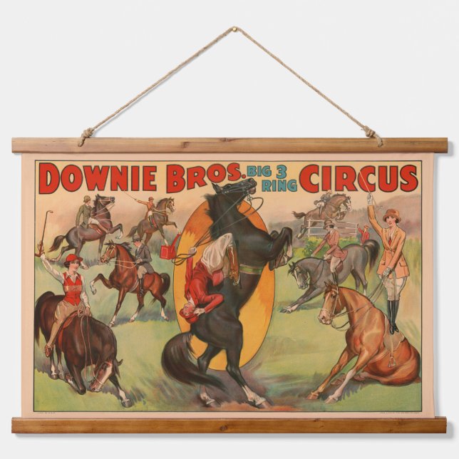 Circus Poster Showing Many Horses Doing Stunts. Hanging Tapestry (Front)