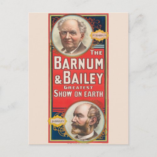 Circus Poster Showing Portraits Of Barnum  Bailey Postcard