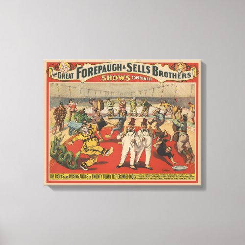 Circus Poster Showing The Amusing Antics Of Clowns Canvas Print