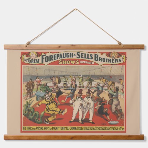 Circus Poster Showing The Amusing Antics Of Clowns Hanging Tapestry