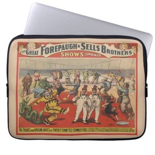 Circus Poster Showing The Amusing Antics Of Clowns Laptop Sleeve