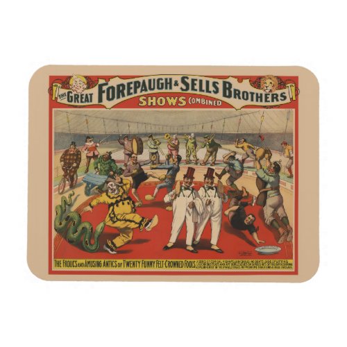 Circus Poster Showing The Amusing Antics Of Clowns Magnet
