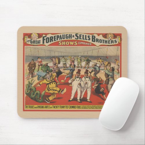 Circus Poster Showing The Amusing Antics Of Clowns Mouse Pad