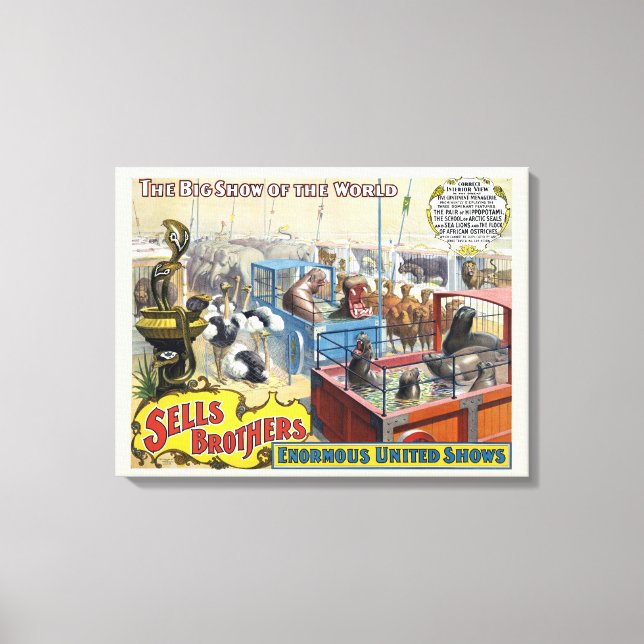 Circus Poster Showing Wild Animals In Cages Canvas Print (Front)