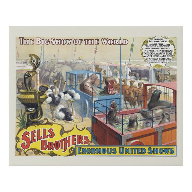 Circus Poster Showing Wild Animals In Cages Faux Canvas Print (Front)