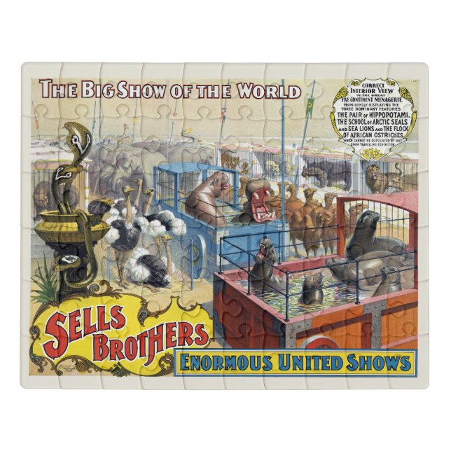 Circus Poster Showing Wild Animals In Cages Jigsaw Puzzle (Puzzle Horizontal)