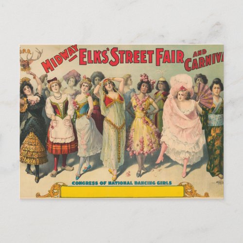 Circus Poster Showing Women In National Costume Postcard