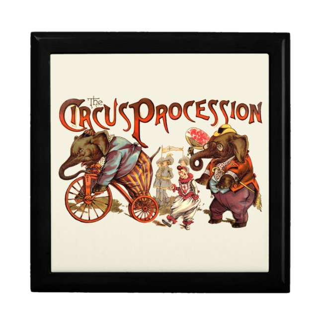 Circus Procession Elephant Antique Art Keepsake Box (Front)