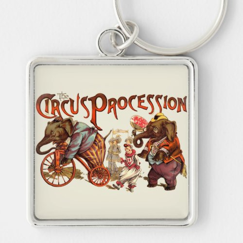 Circus Procession Elephant Antique Art Keychain