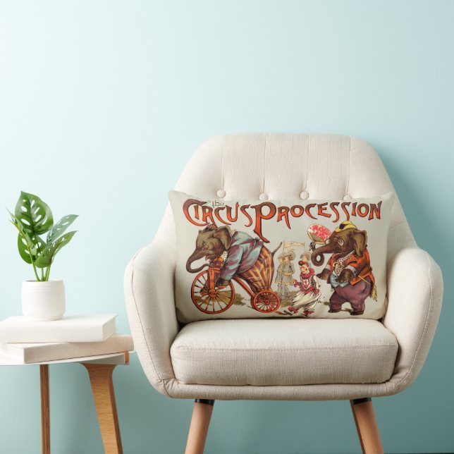 Circus Procession Elephant Antique Art Lumbar Pillow (Chair)