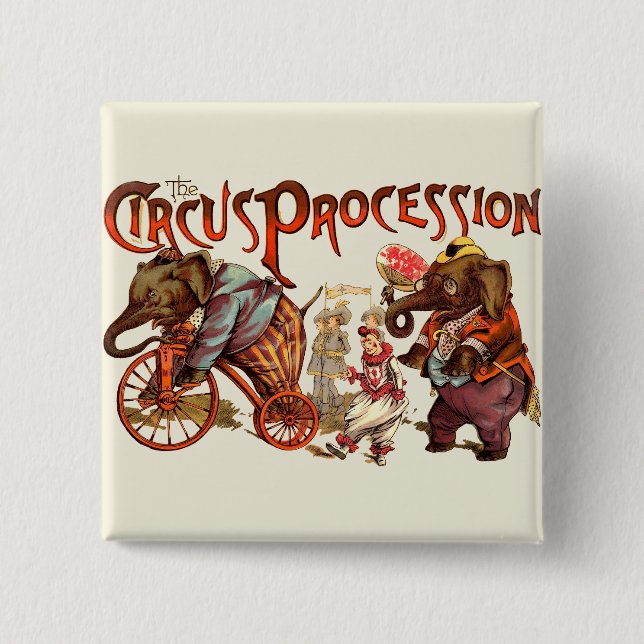 Circus Procession Elephant Antique Art Pinback Button (Front)