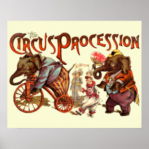 Circus Procession Elephant Antique Art Poster