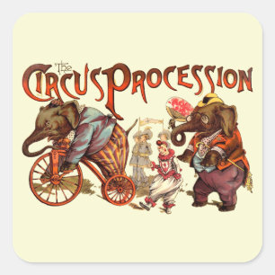 Circus Procession Elephant Antique Art Square Sticker