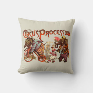 Circus Procession Elephant Antique Art Throw Pillow