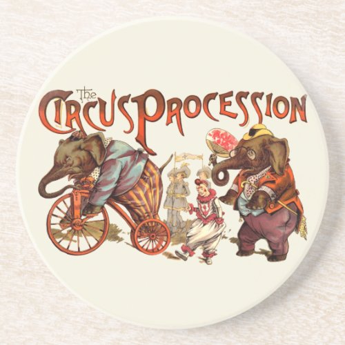Circus Procession Elephant Antique Sandstone Coaster