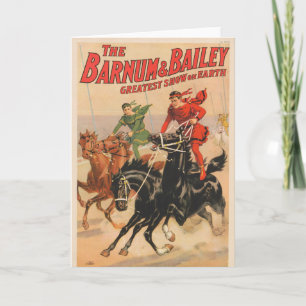 Circus Races With Men Straddling Two Horses. Card