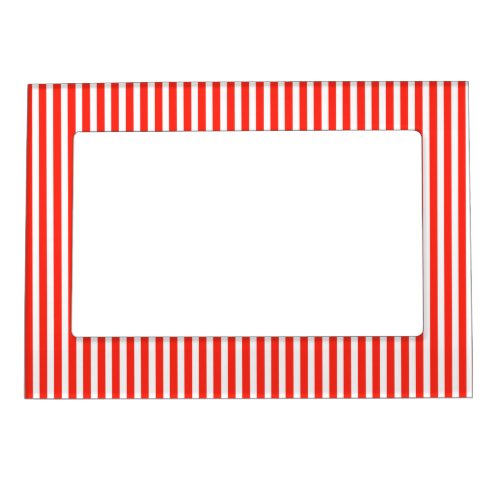 Circus Red and White Cabana Stripes Magnetic Photo Frame