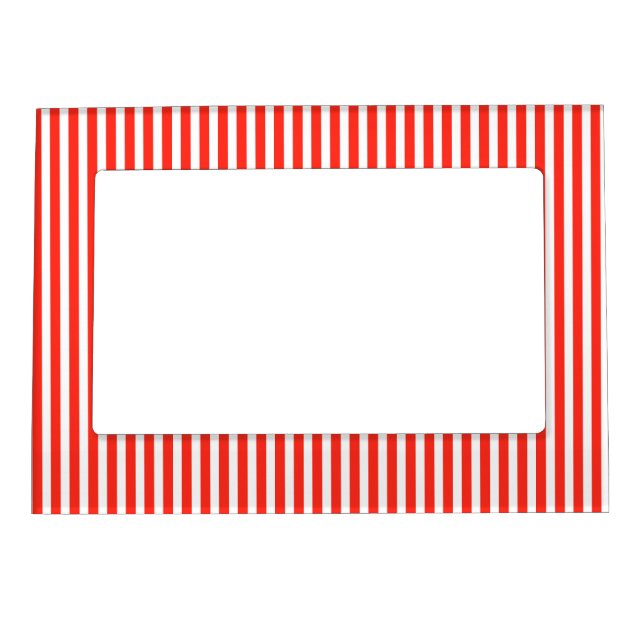 Circus Red and White Cabana Stripes Magnetic Photo Frame (Front)