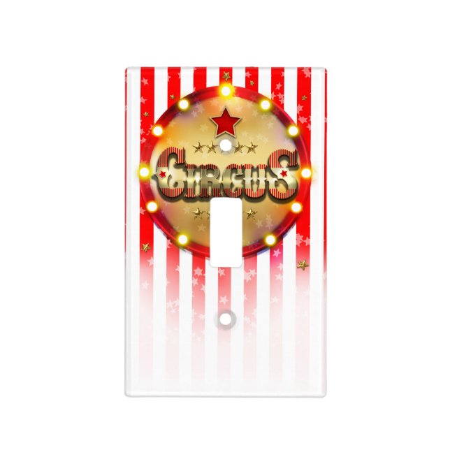 Circus Red White & Gold Striped Chic Whimsical Light Switch Cover (Front)