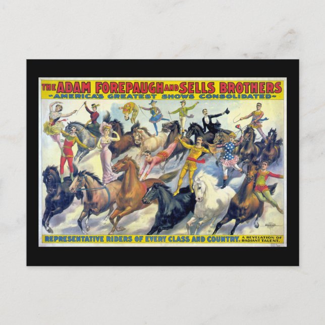 Circus Riders Vintage Theater Poster Postcard (Front)
