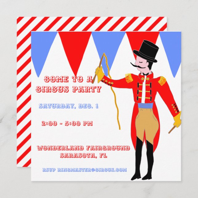 Circus Ring Master Red Circus Tent Stripe Party Invitation (Front/Back)
