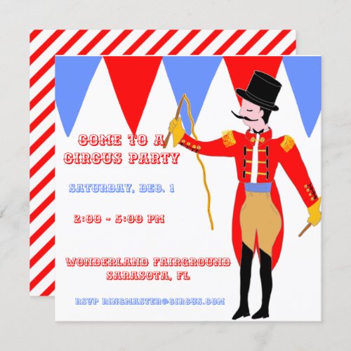Circus Ring Master Red Circus Tent Stripe Party Invitation