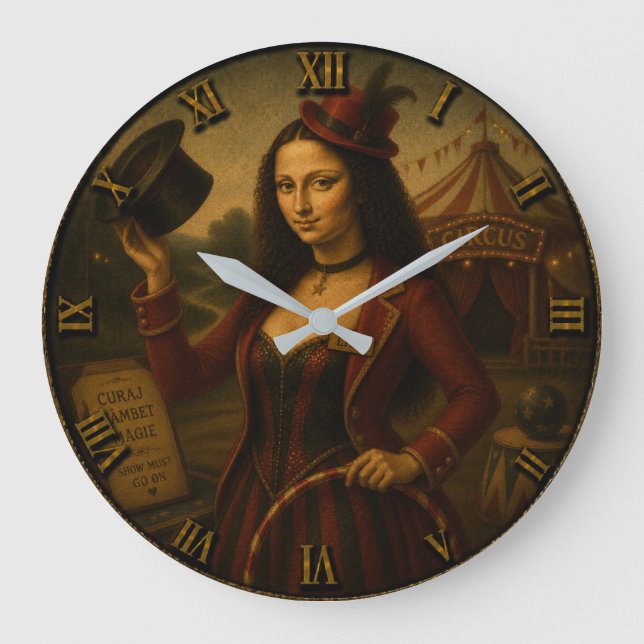 Circus Ringmaster Funny Mona Lisa Circus Performer Large Clock (Front)