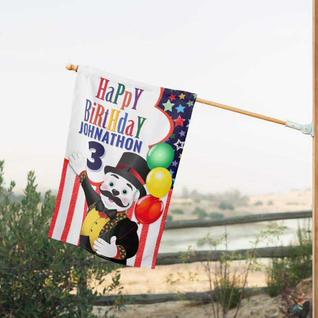 Circus Ringmaster Polar Bear Kids Birthday House Flag (Insitu (Back))