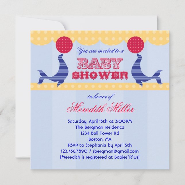 Circus Seal Baby Shower Invitation (Front)