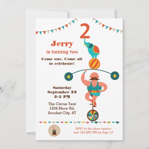 Circus Second Birthday Invitation