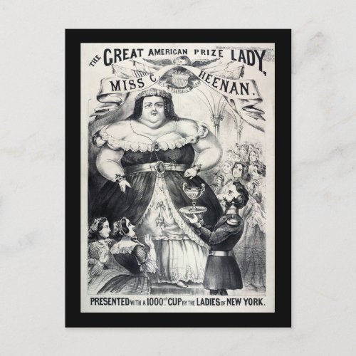 CIRCUS SIDE SHOW FAT LADY VINTAGE HOLIDAY POSTCARD