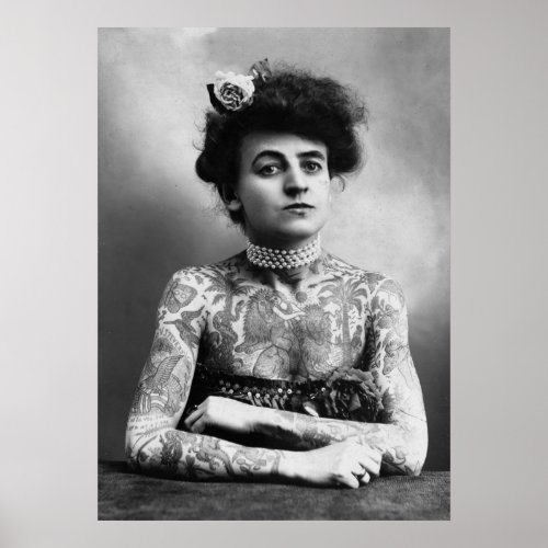 Circus side show Tattoo Lady vintage photo Poster