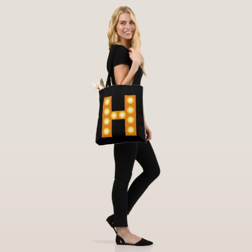 Circus stage marquee bulb letter custom monogram tote bag