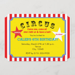 Circus Striped Birthday Party Ticket Invitation