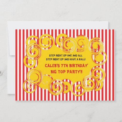 Circus Stripes Fun Swirl Birthday Party Invitation