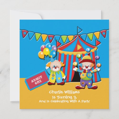 Circus Tent and Clowns Birthday Party Invitation