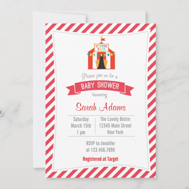 Circus Tent Baby Shower Invitation Red (Front)