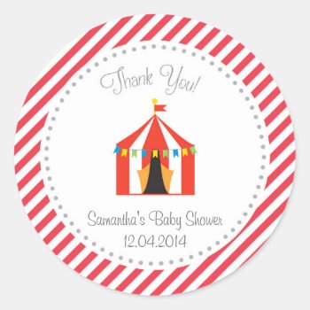 Circus Tent Baby Shower Thank You Sticker Red by melanileestyle at Zazzle