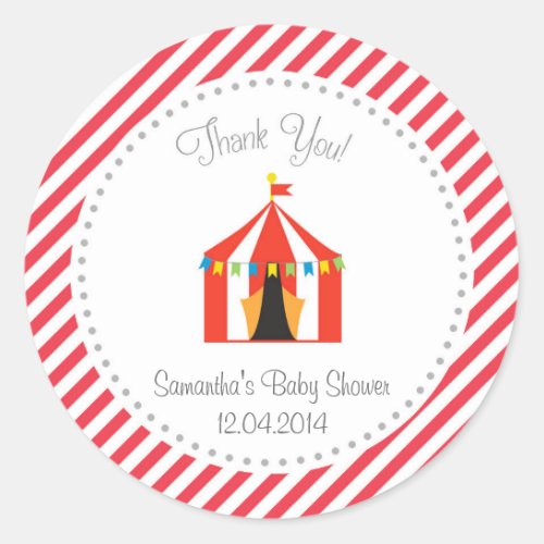 Circus Tent Baby Shower Thank You Sticker Red
