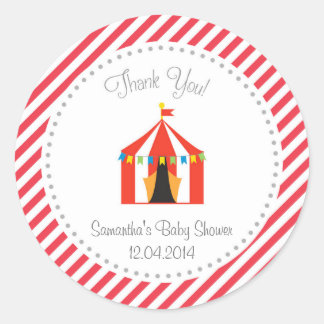 Circus Tent Baby Shower Thank You Sticker Red