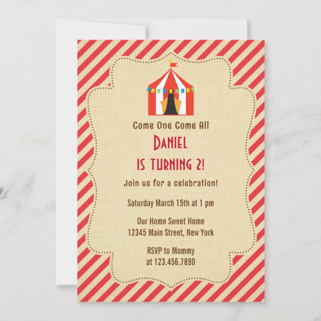 Circus Tent Birthday Party Invitation Rustic (Front)
