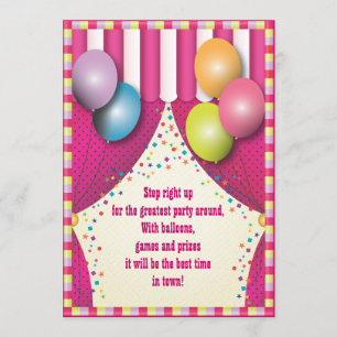 Circus Tent Carnival Girls Birthday Party Invitation